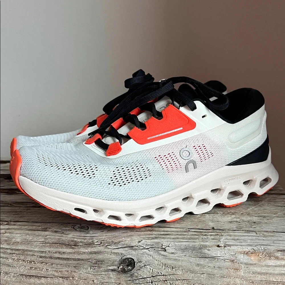 On Running Men's/Unisex White Black Orange Cloud Sneakers - Picture 3 of 14